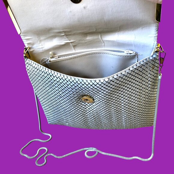 Vintage Pelle Italia White Metal Mesh Evening Handbag Shoulder Bag or Clutch - Picture 2 of 13